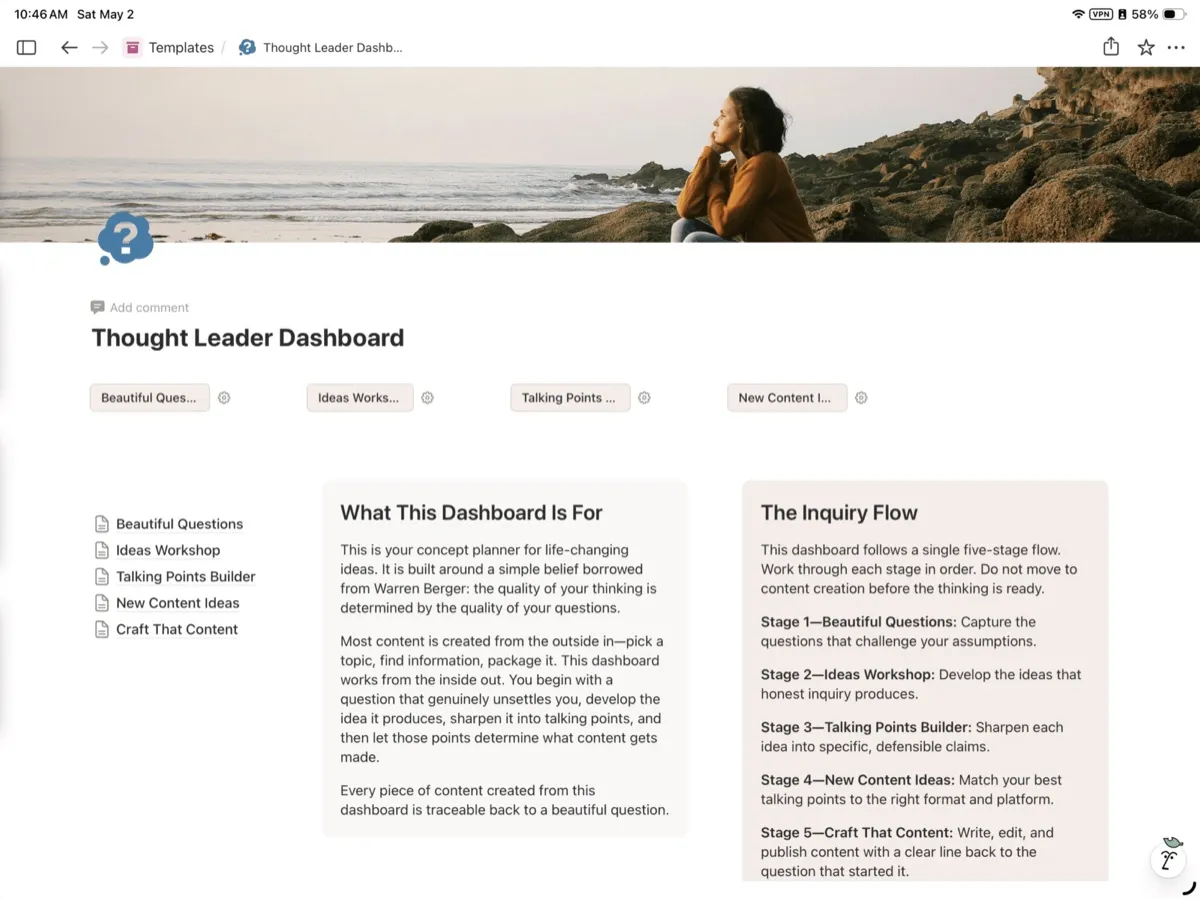 Thought Leader Dashboard Notion Template preview