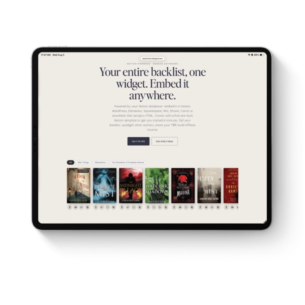 Backlist Widget preview