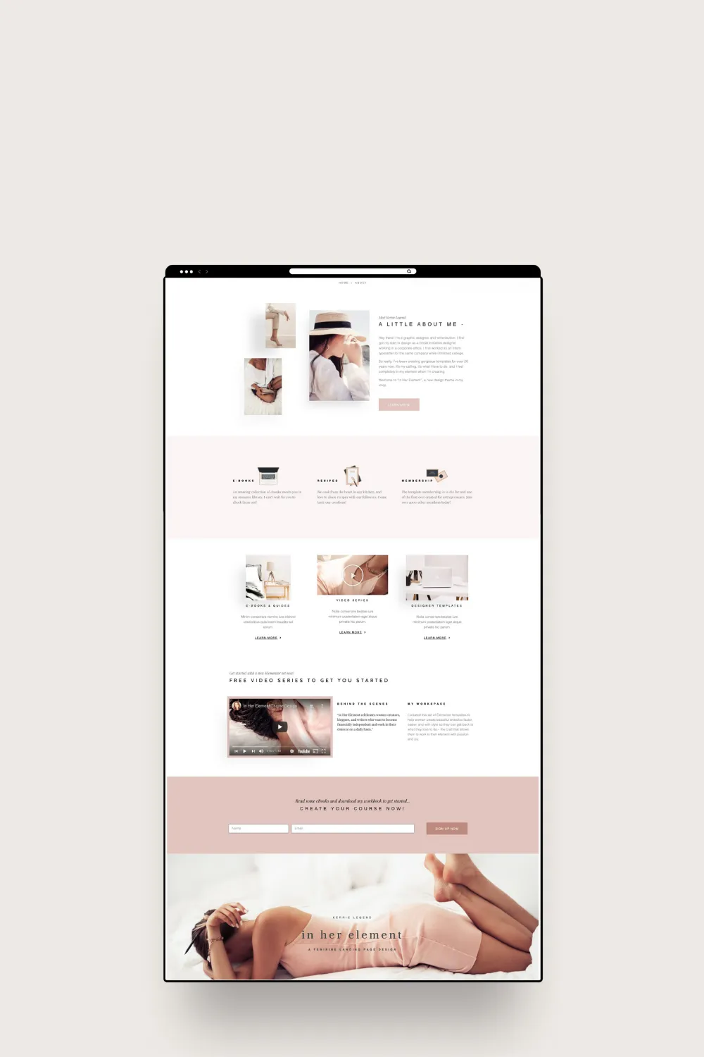 In Her Element About Me Elementor Landing Page 1