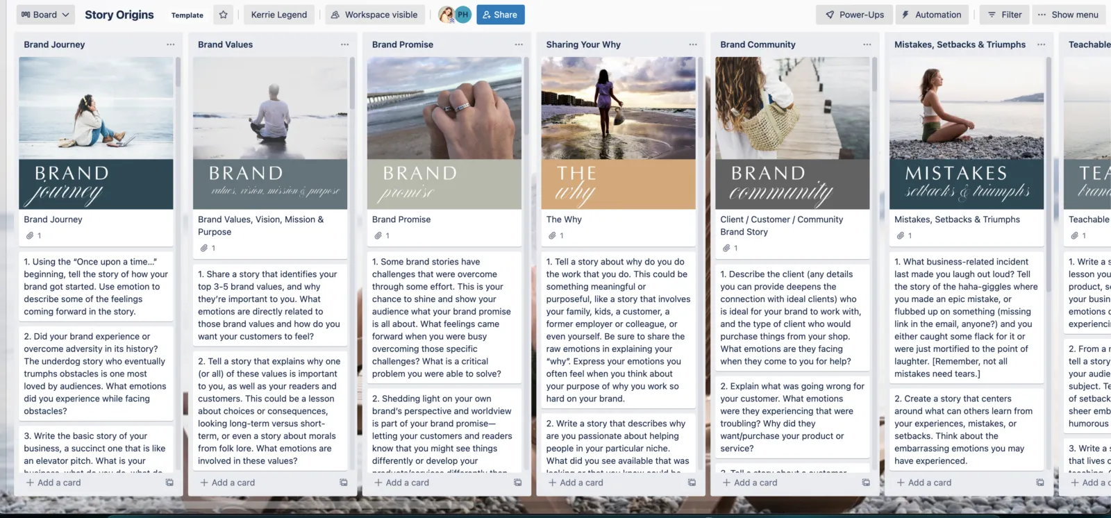 Brand storytelling prompts Trello board